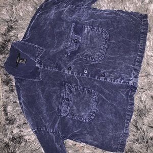Blue button up crop top